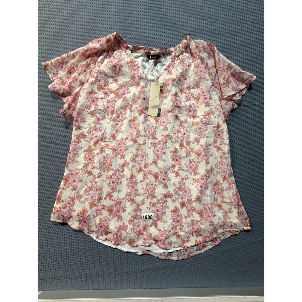 Dokotoo Floral Print V-Neck Blouse Women Sz 2XL‎ Pink Brand New